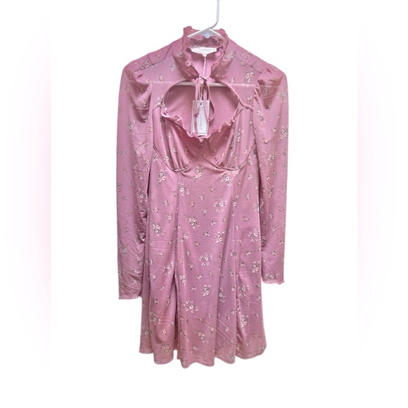 No Comment Floral Fit and Flare Mauve Mini Dress Womens Small - Picture 2 of 4